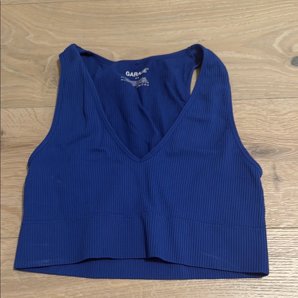 Garage Blue Ribbed Crop Top
